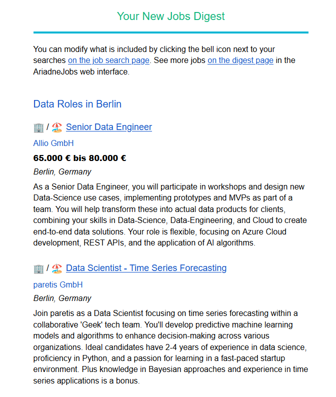Example Jobs Digest email
